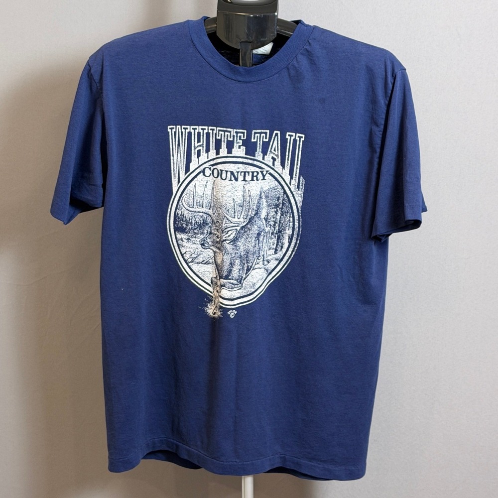 Vintage Hanes 50/50 White Tail Country Shirt Mens Large Deer Graphic Made USA